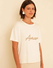 T-Shirt Bordada Amar - Off White - GG