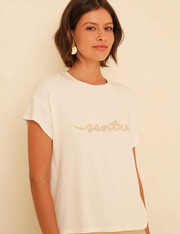 T-Shirt Bordada Sentir - Natural - GG