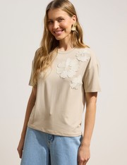 T-Shirt Flores - Bege Claro - PP