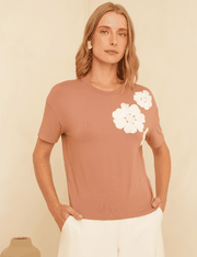 T-Shirt Flores - Terracota Suave - P