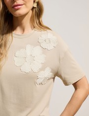 T-Shirt Flores - Bege Claro - PP
