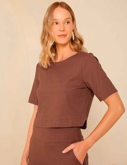 Blusa Cropped Linho - Marrom Chocolate - P