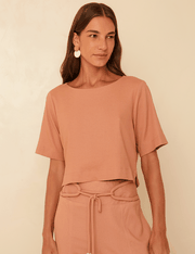 Blusa Cropped Linho - Terracota Suave - GG