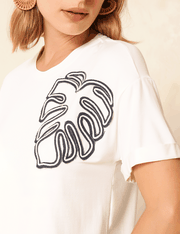 T-Shirt Folha Denim - Off White - GG