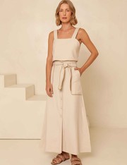 Saia Midi Martine - Bege Aveia - PP