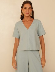 Blusa Linho Nina - Azul Sereno - P