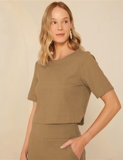 Blusa Quadrada Linho Co - Marrom - P
