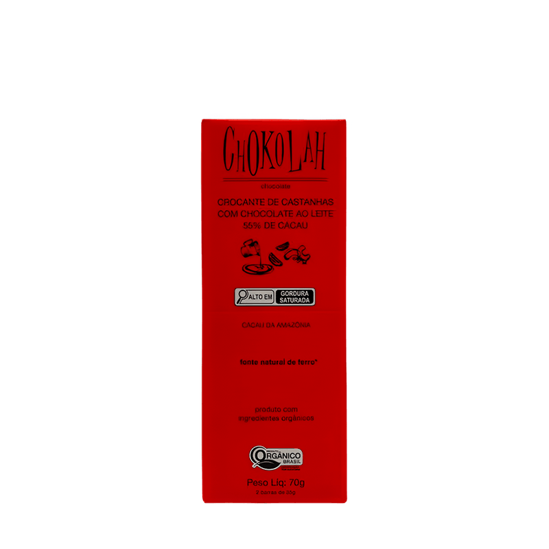 Chocolate Orgânico 55% Cacau Crocante de Castanha Chokolah – 70g