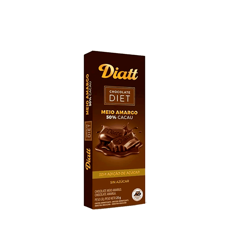 Chocolate Meio Amargo Sem Açúcar Diatt - 25g - Casa Santa Luzia