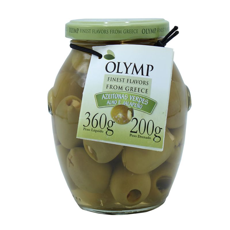 Azeitonas Verdes Recheadas com Alho e Pimenta Olymp -320g - Casa