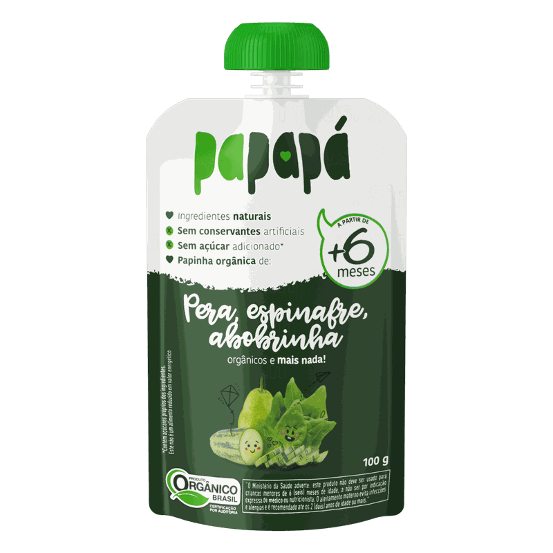 Papinha de Pera Espinafre e Abobrinha Orgânica Papapá 100g - Casa