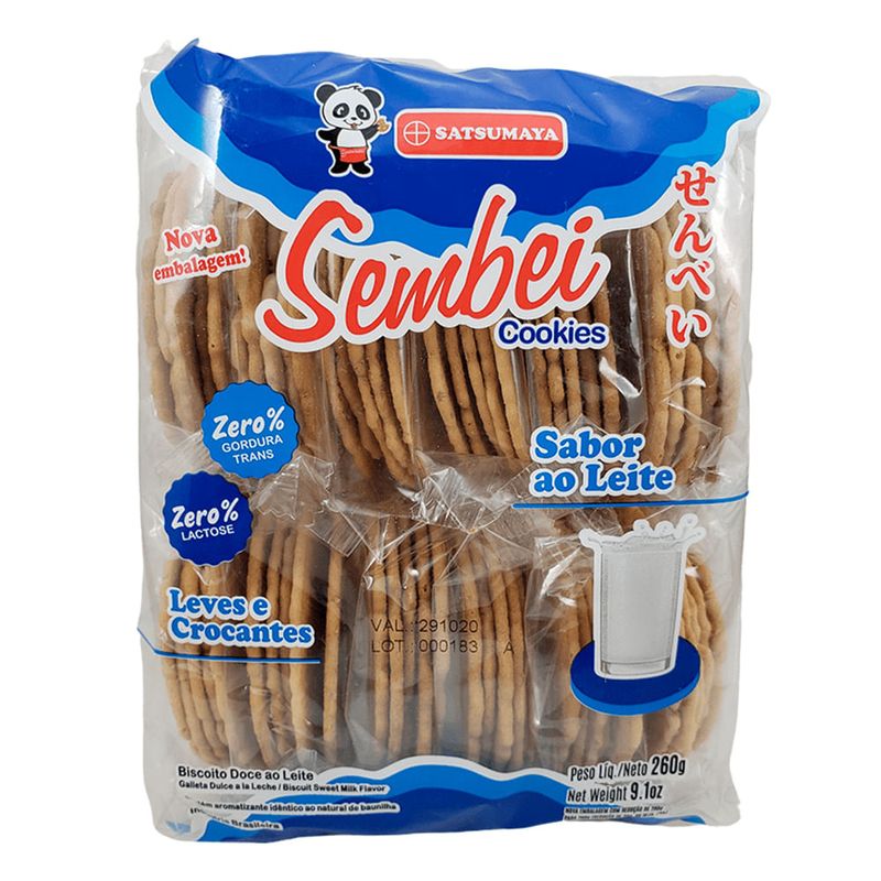 Biscoito Sabor ao Leite Zero Lactose Sembei Cookies 260g - Casa