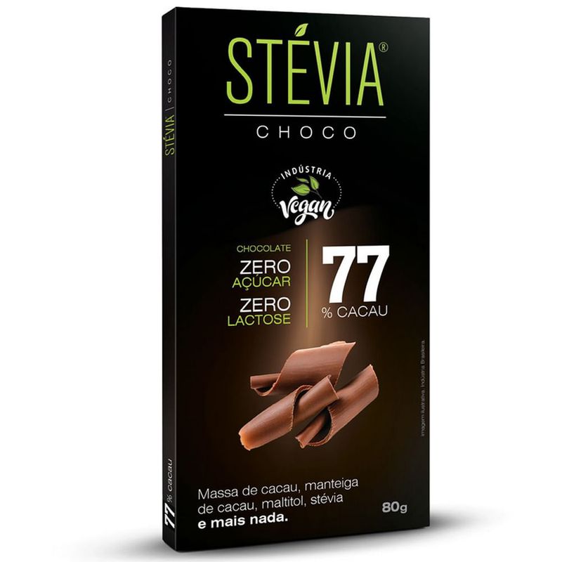 Chocolate Vegano 77% Cacau Stévia 80g - Casa Santa Luzia
