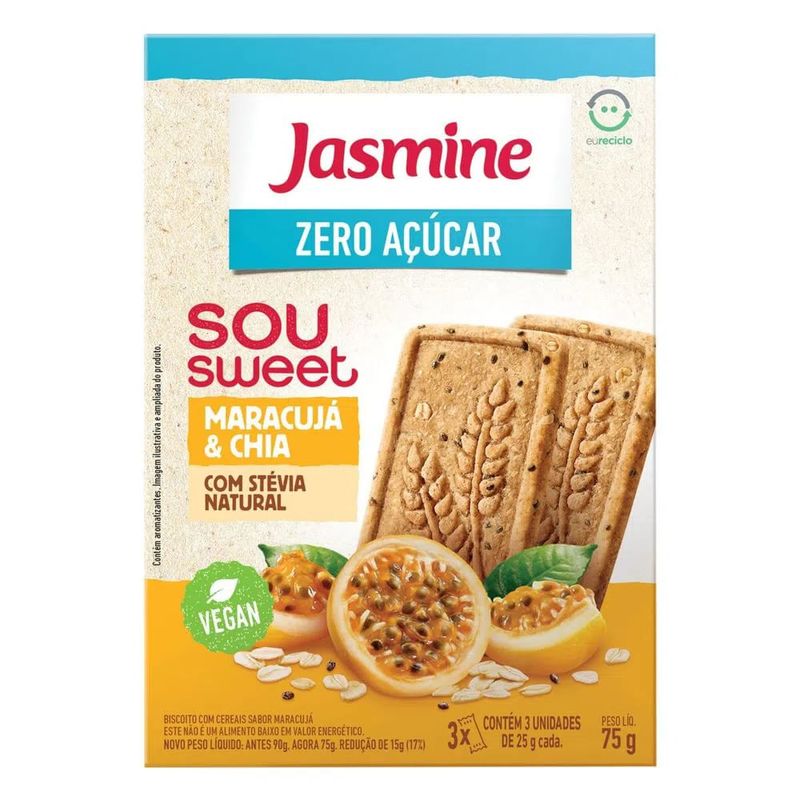 Biscoito Sou Sweet Maracujá Com Chia Sem Açúcar Jasmine 75g - Casa