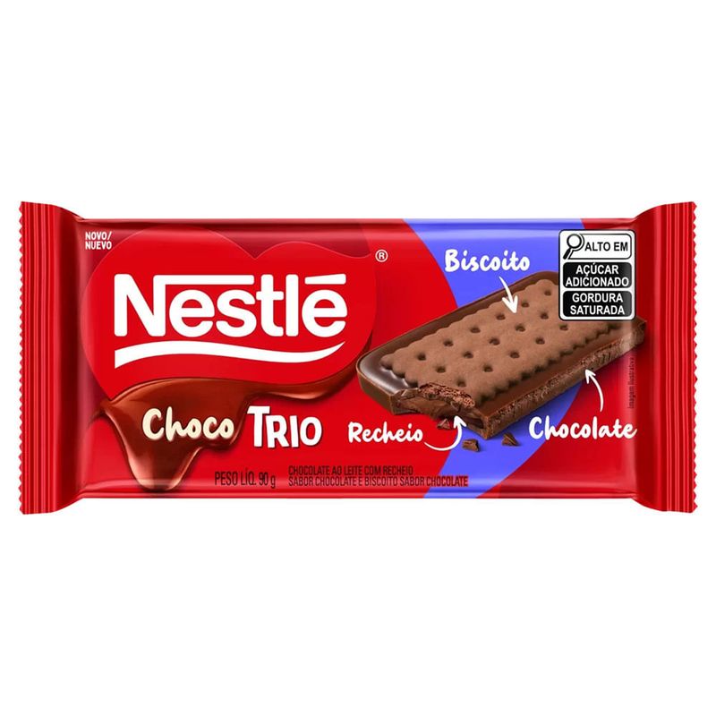 Chocolate ao Leite Com Recheio Sabor Chocolate ChocoTrio Nestlé