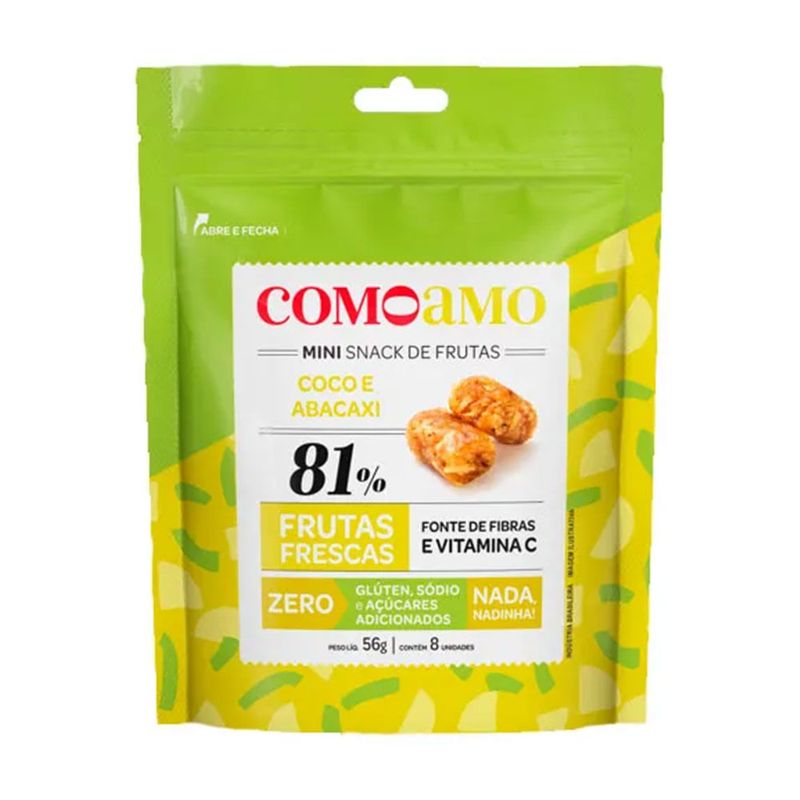 Mini Snack de Frutas Coco e Abacaxi Comoamo 56g - Casa Santa Luzia