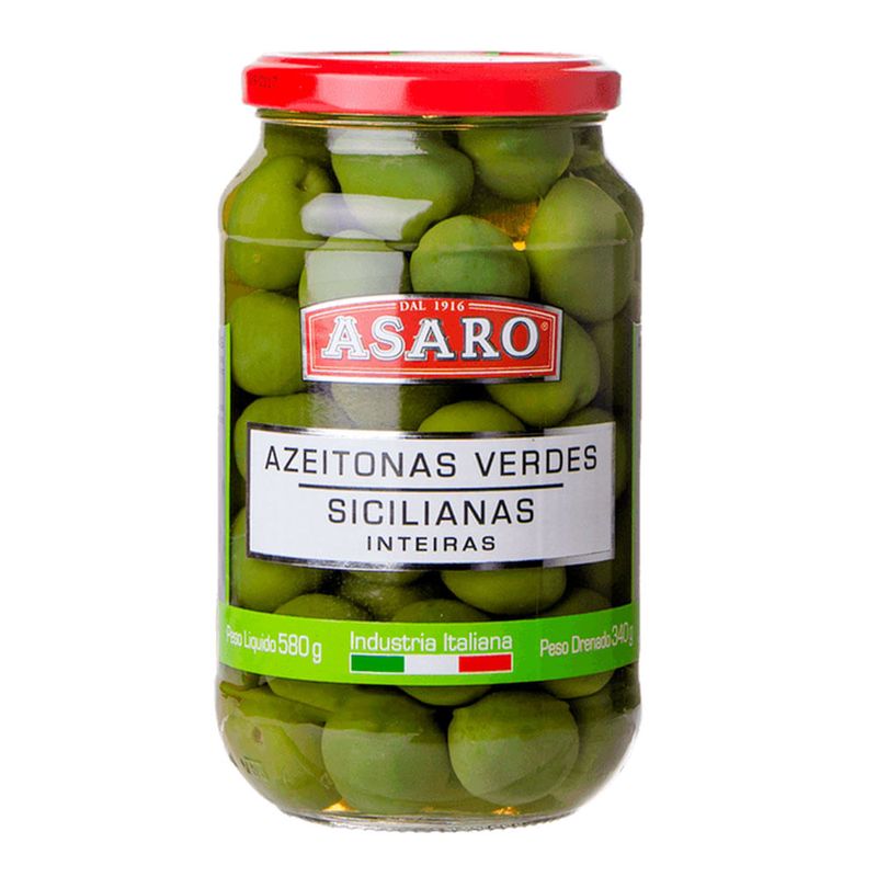 Azeitonas Verdes Sicilianas Inteiras Asaro 340g - Casa Santa Luzia